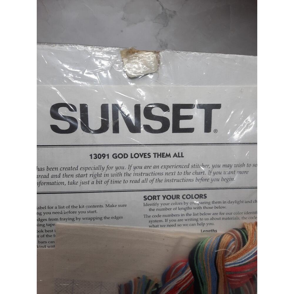 Vtg Dimensions Sunset Stamped Cross Stitch Kit God Loves Them All Baby Animals - Picture 4 of 5